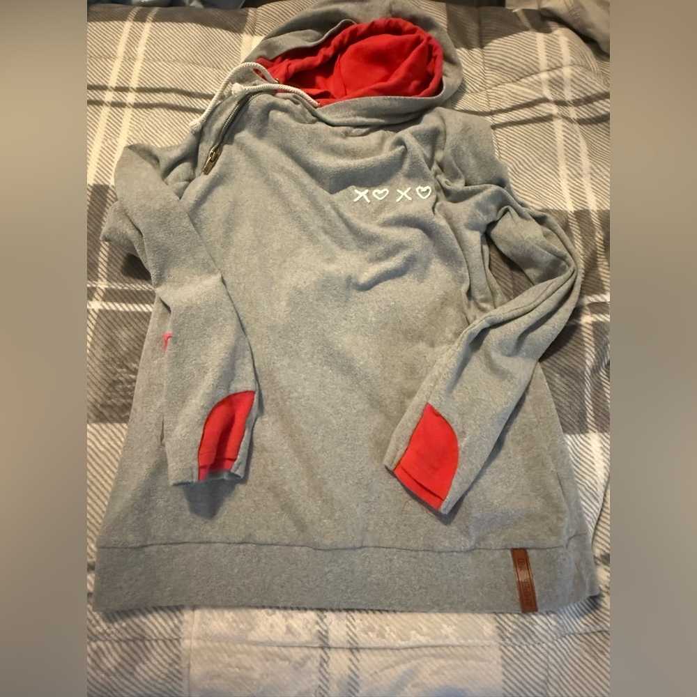 AMPERSAND AVE Gray Hoodie with Red Details - Picture 4 of 5